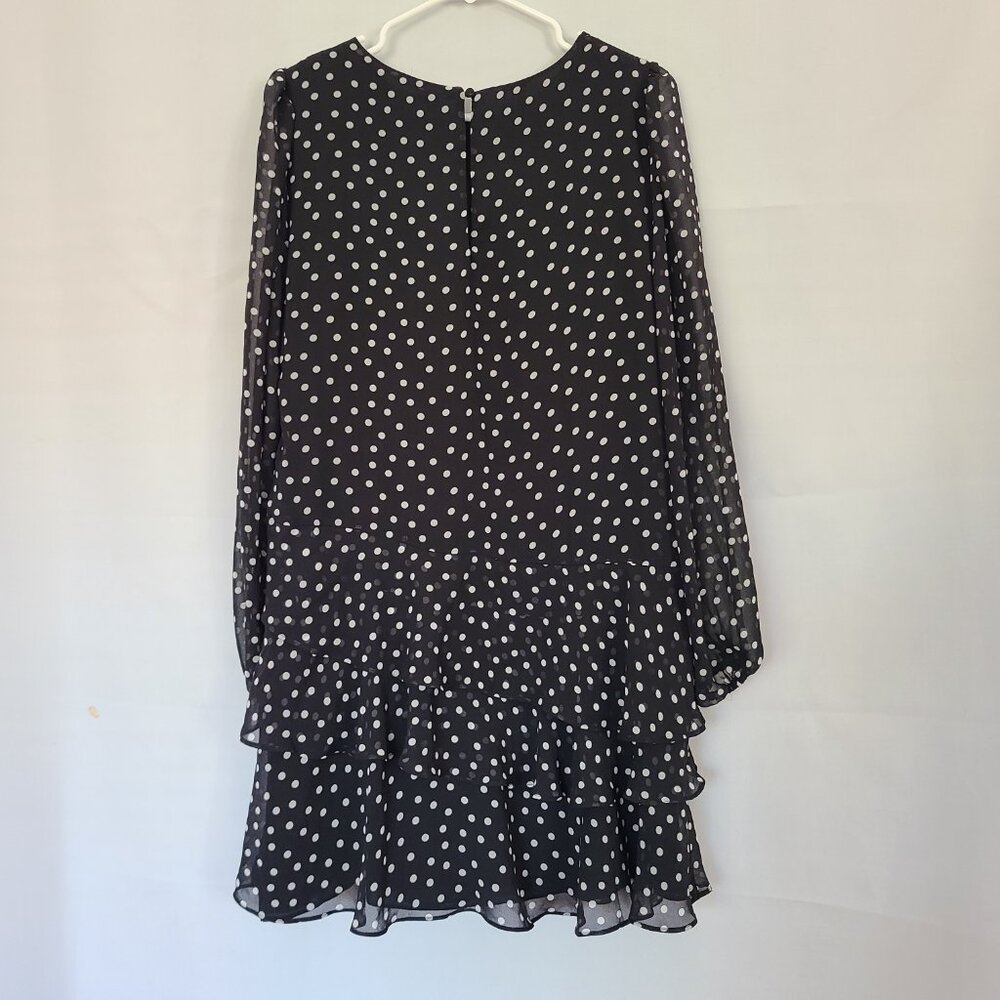 Express Black White Polka Dot Balloon Sleeve Flowy Sheer Dress Size Large - Picture 6 of 8